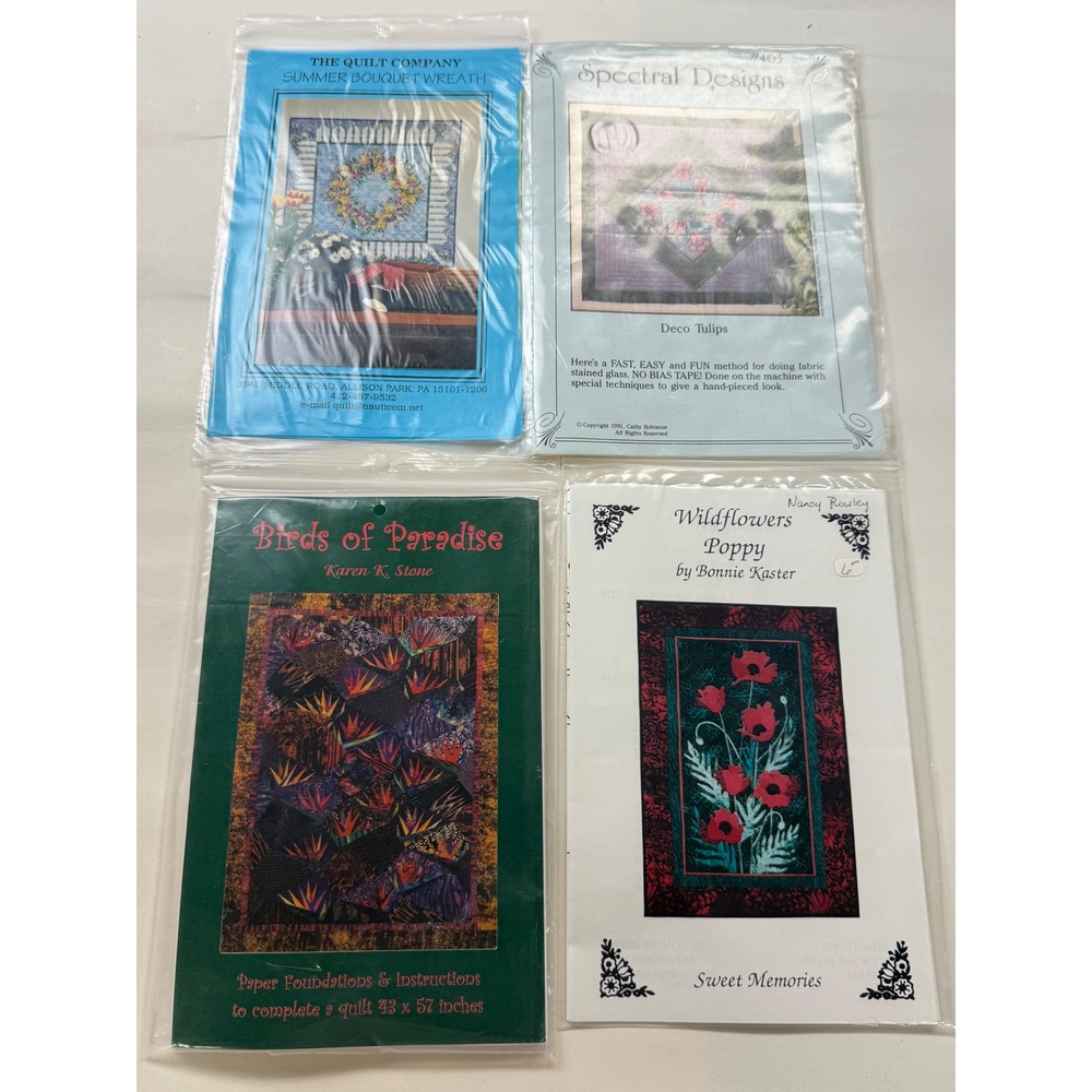Vintage Quilt Sewing Patterns Floral Poppy Tulips Lot of 4